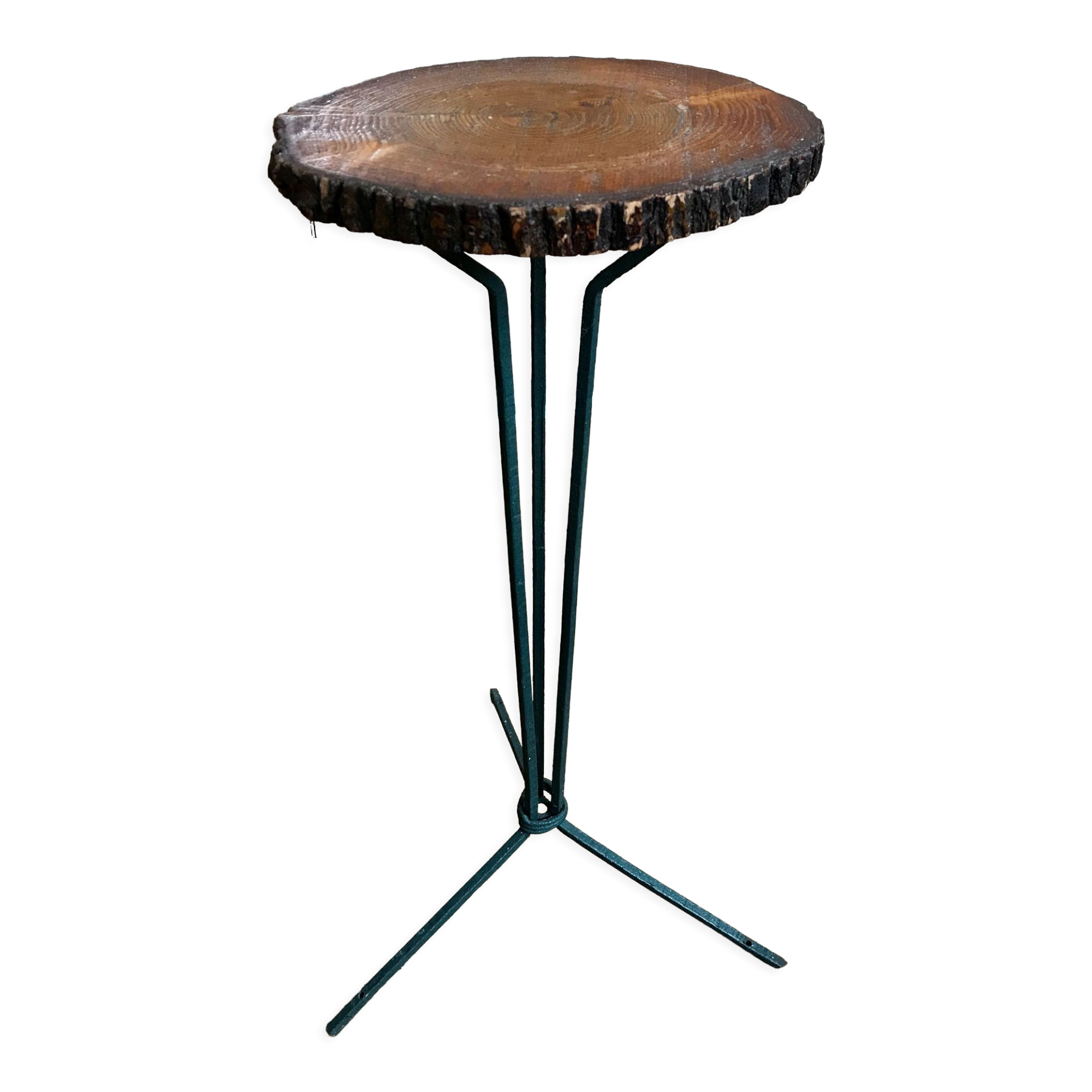 Brutalist stool design in wood and iron 70s