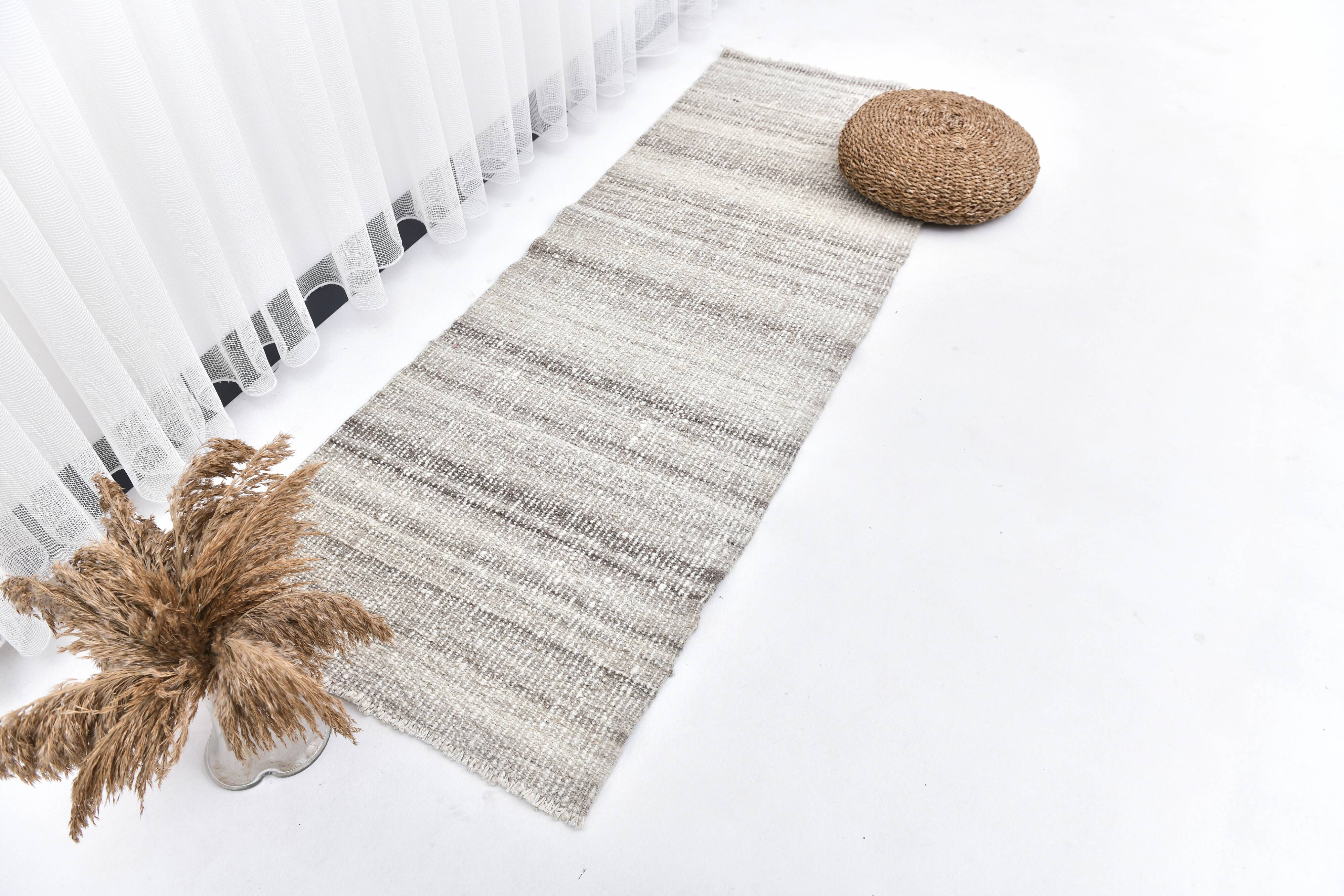 Cream brown wool runner rug, wool corridor rug for house , soft wool rug