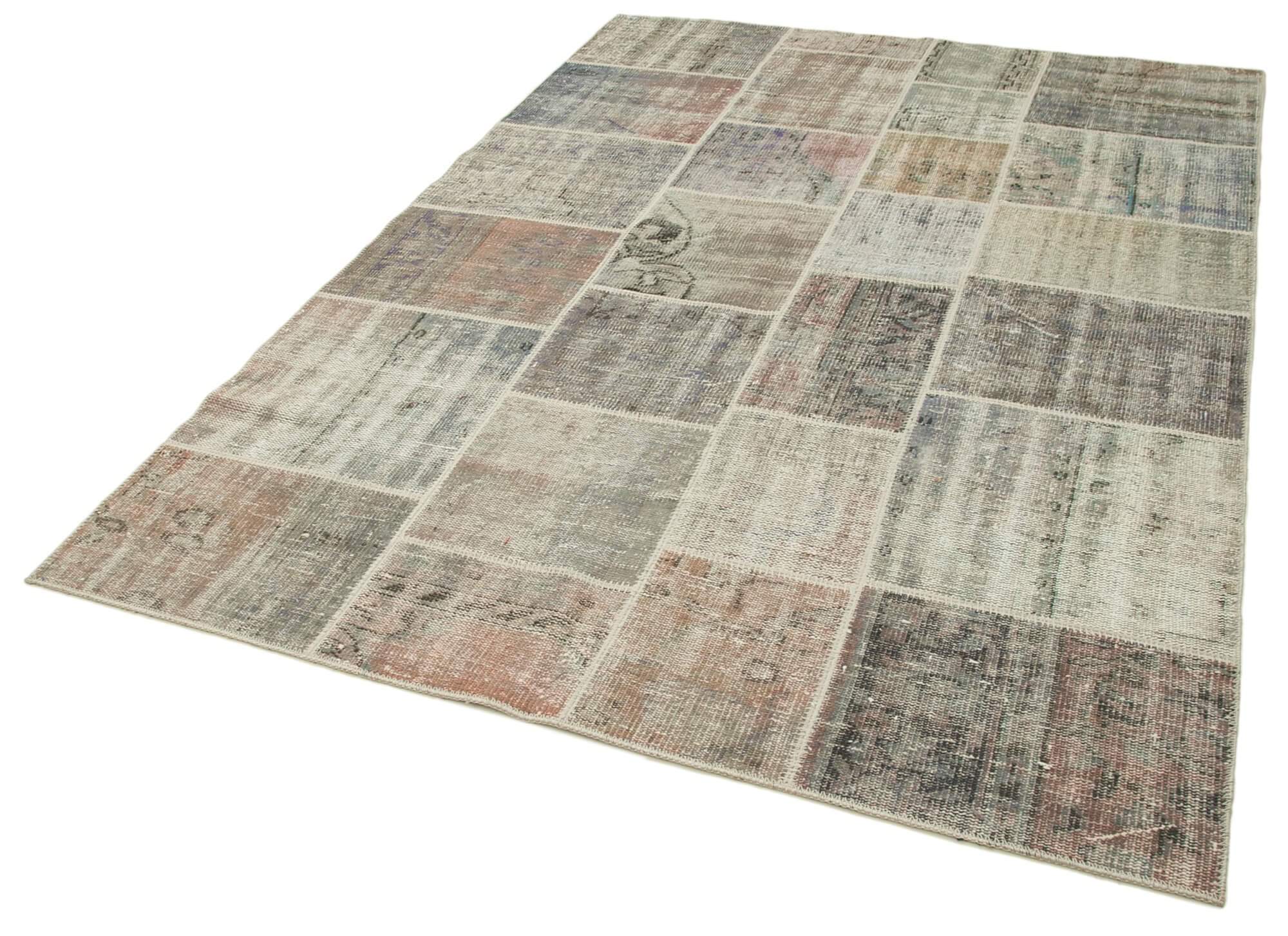 Handmade turkish overdyed 171 cm x 240 cm grey patchwork carpet