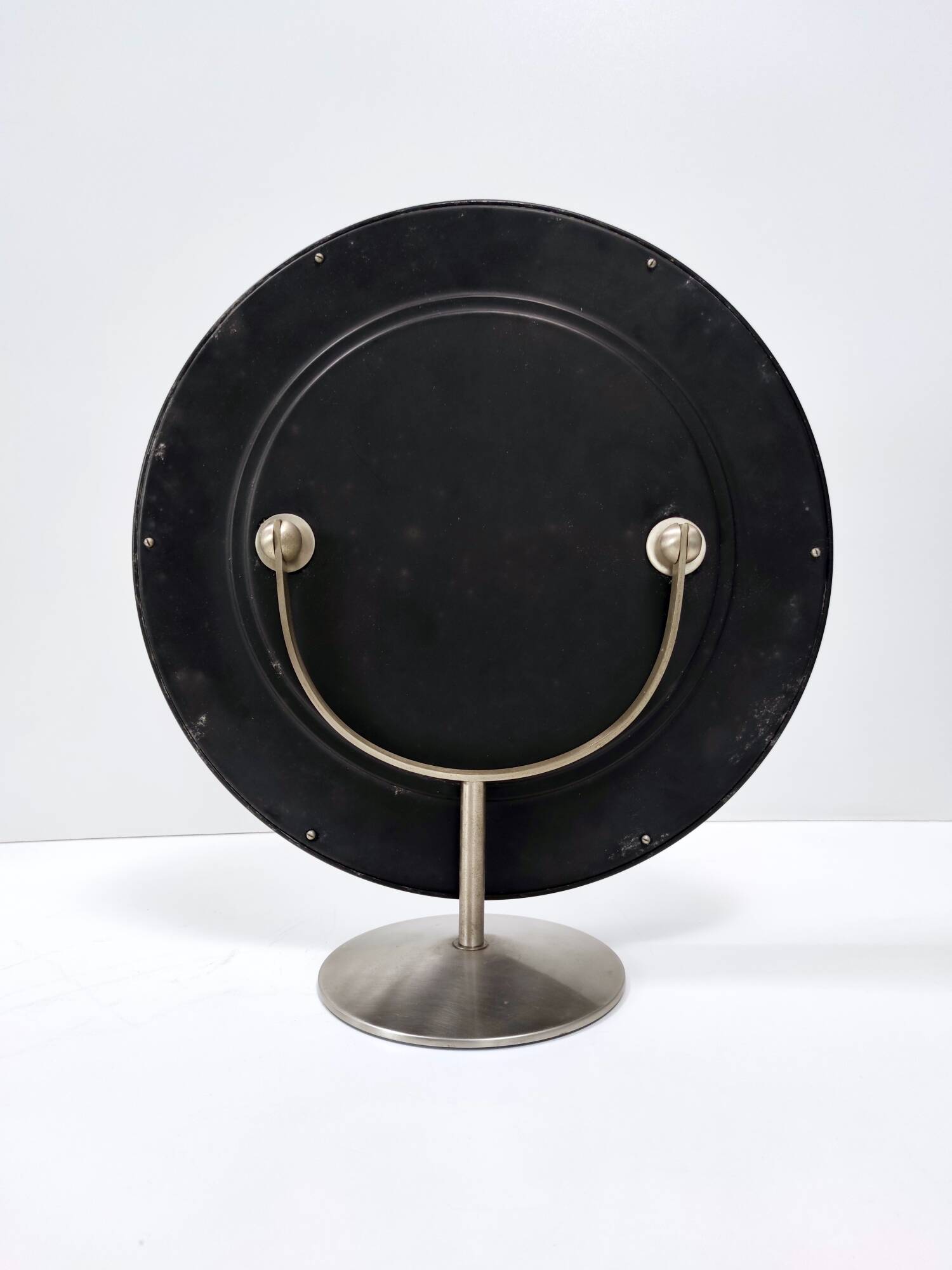 Miroir de courtoisie rond en laiton anodisé, attribution à Sergio Mazza, Italie