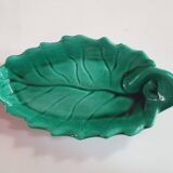 coupelle vide poche forme de feuille barbotine ceramique verte