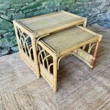 Set of two rattan and wicker nesting tables