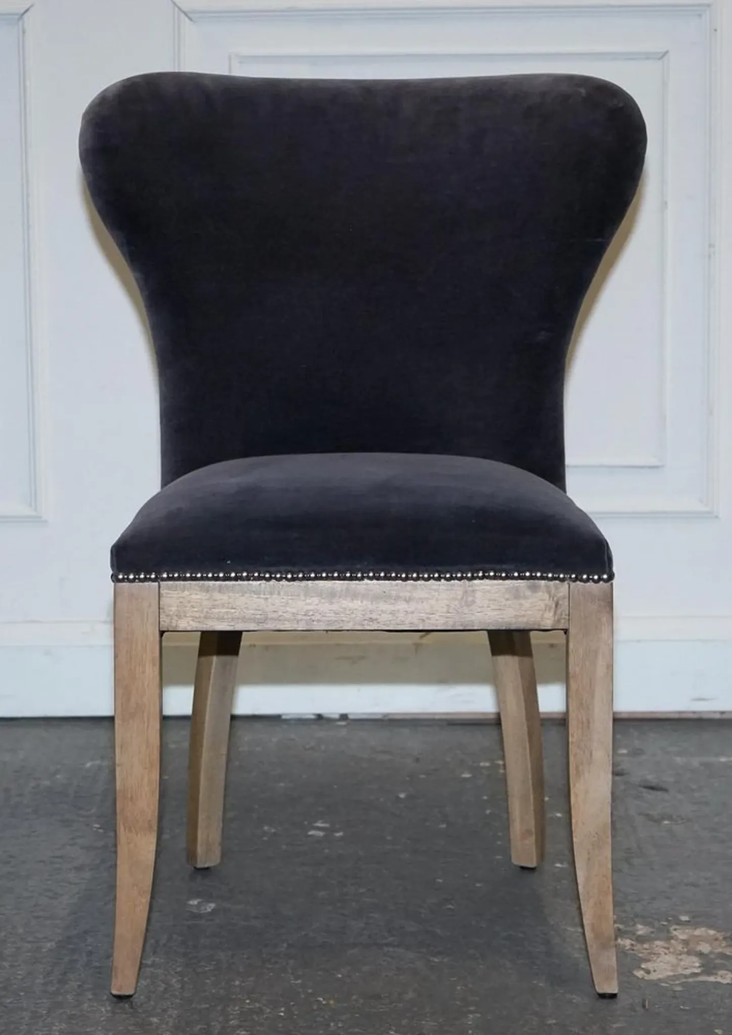 Vintage Office or Dining Chair in Navy Blue Velvet with Halo Studs