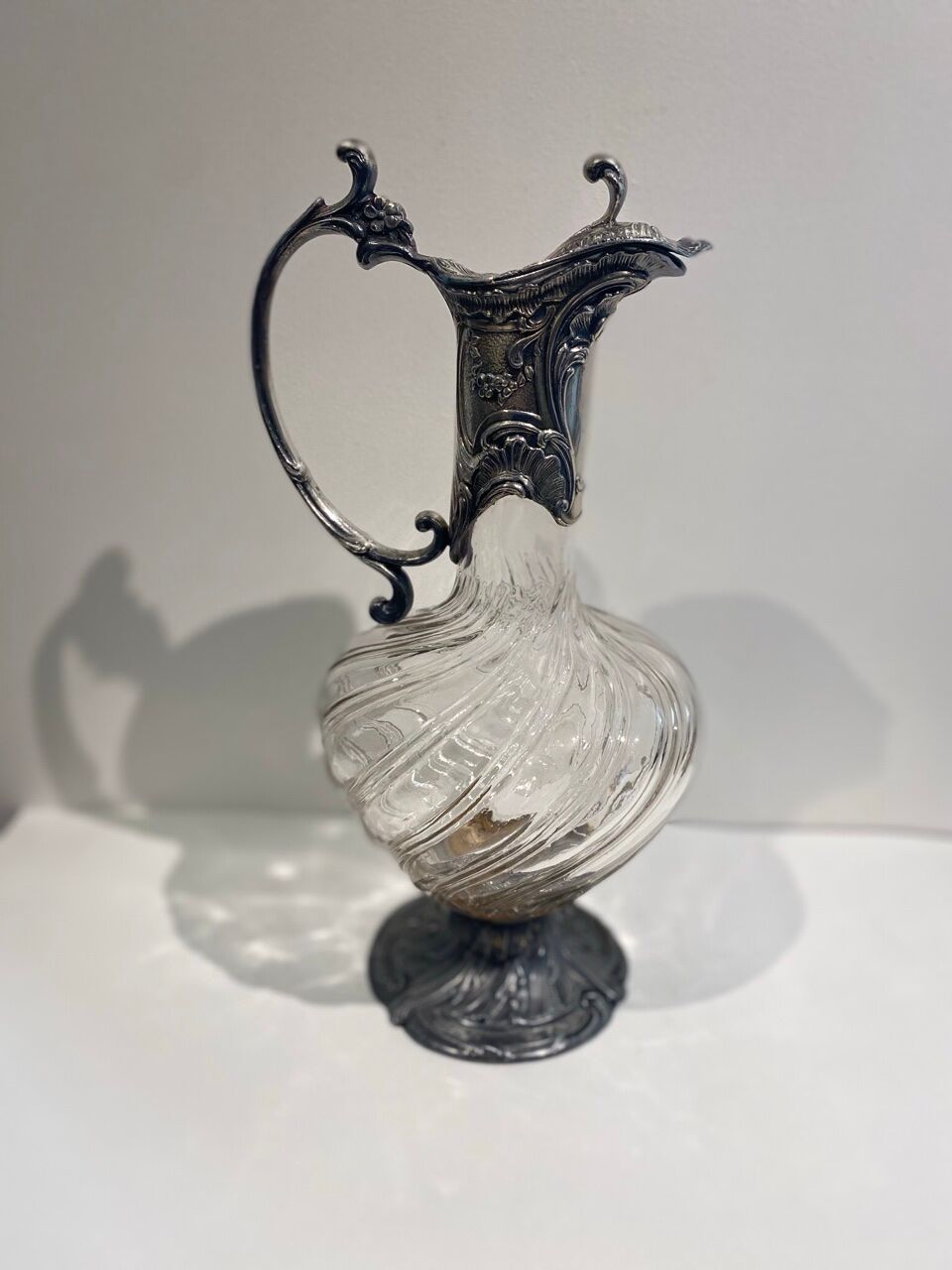 Glass and silver metal decanter around 1900