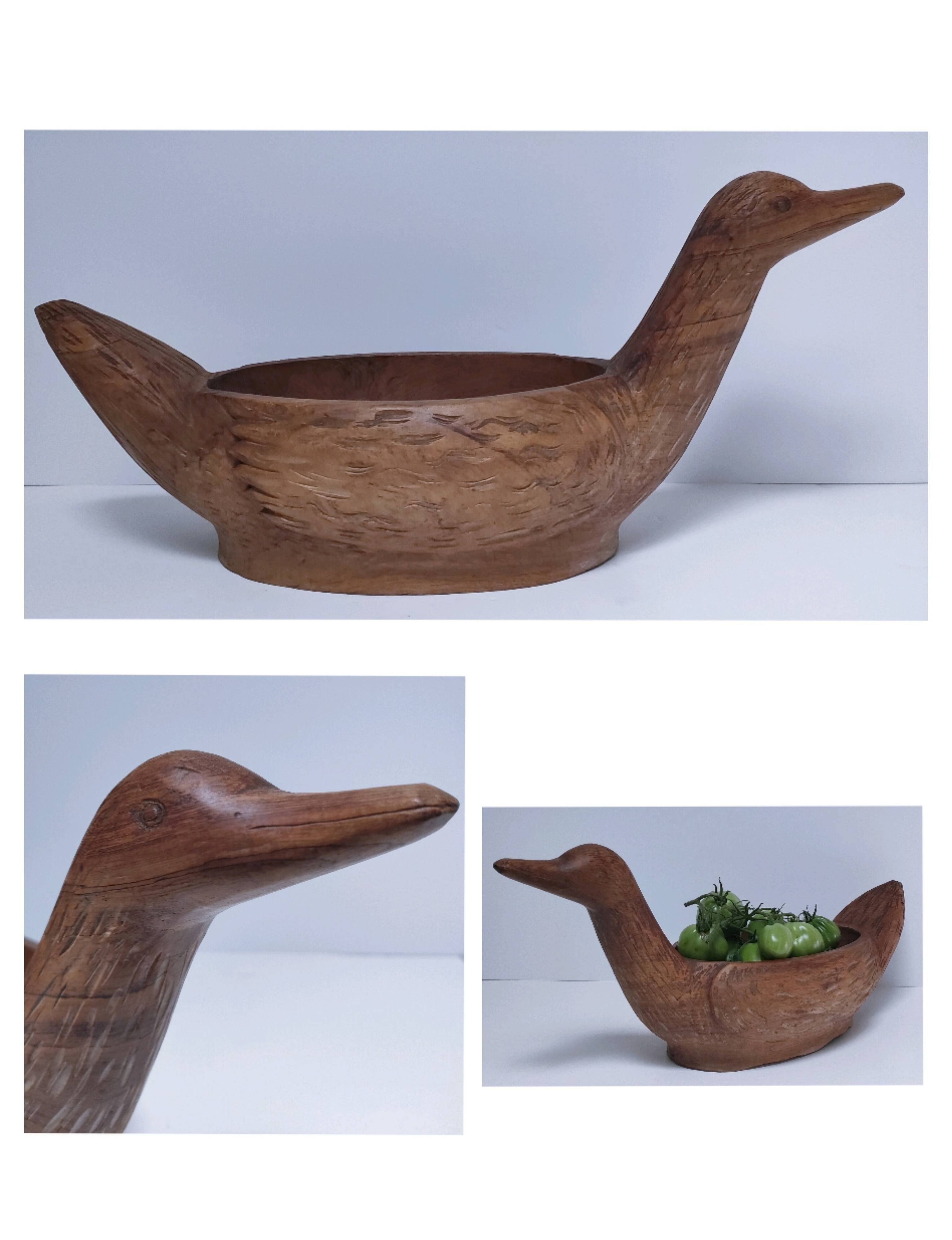 Solid wood fruit bowl carved bird