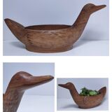 Solid wood fruit bowl carved bird