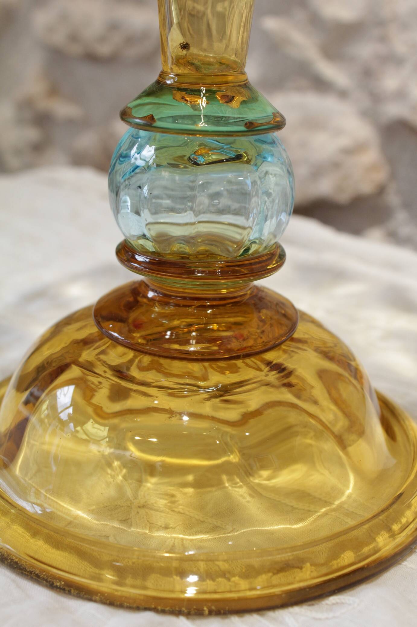 Vase from the Portieux crystal factory in yellow and blue glass