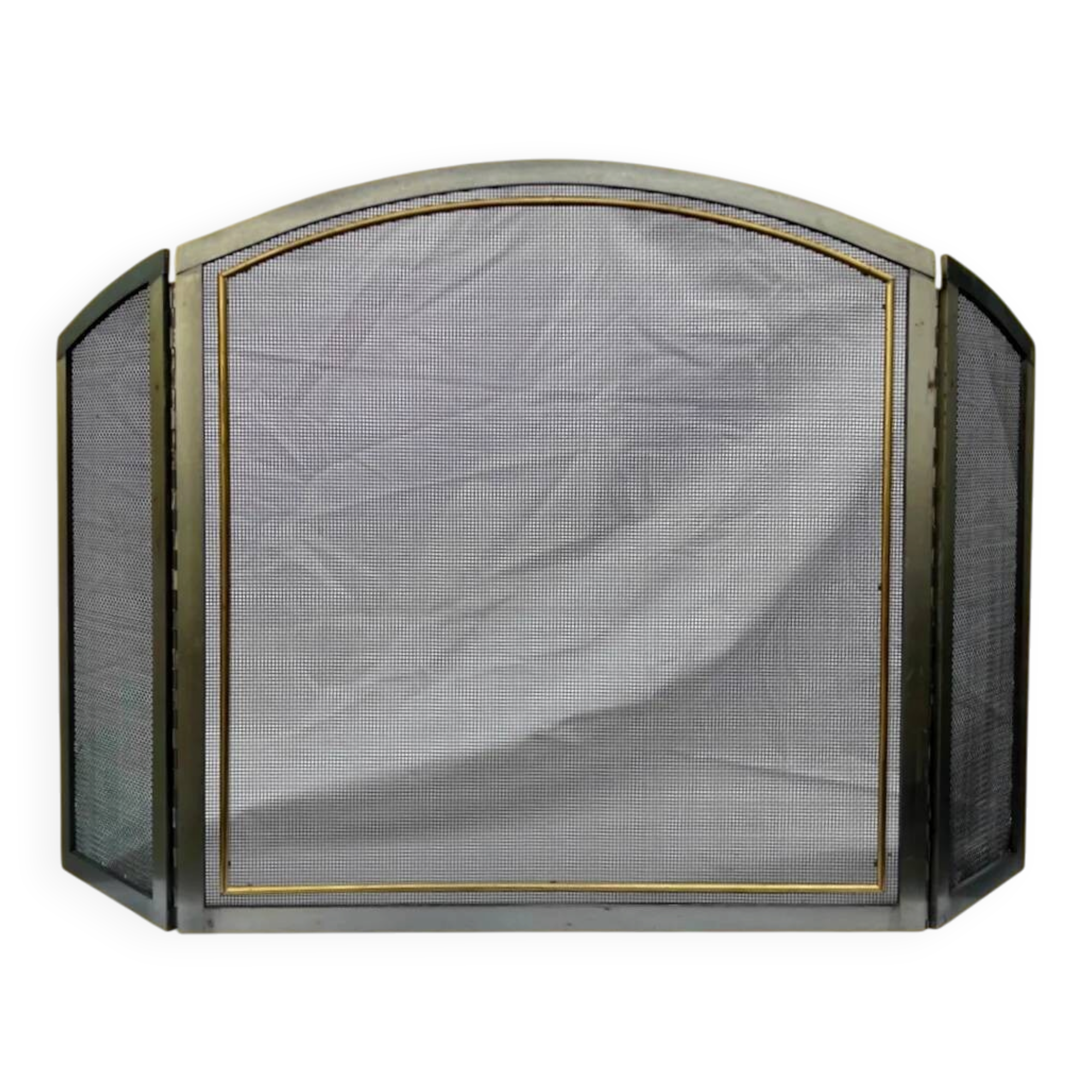 Folding fireplace screen in brushed steel and gilded brass – 1960s