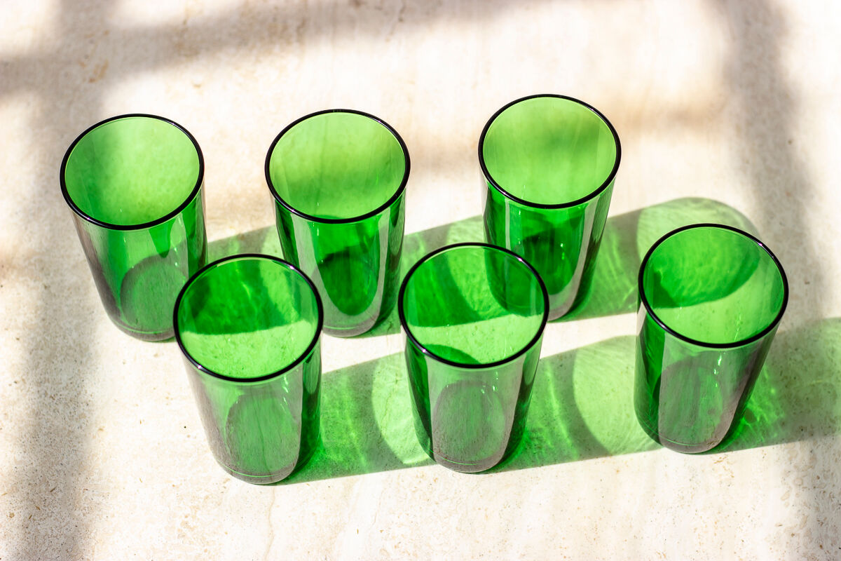 6 verres à eau verts vintage