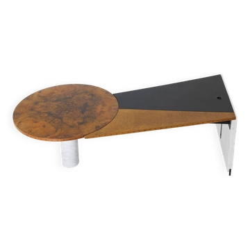 Unique desk Carrara marble & burl wood - Italy, 1980s