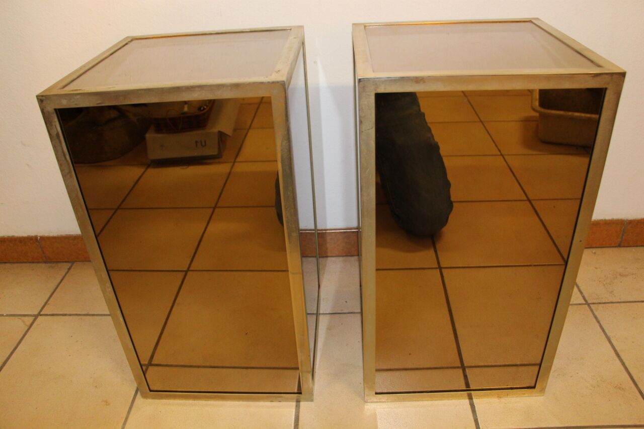 Pair of glass and nickel-plated brass tables from the 1950s