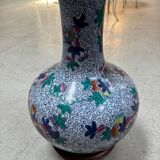 CHINA Polychrome porcelain vase decorated with butterflies Signed under the base 43cm