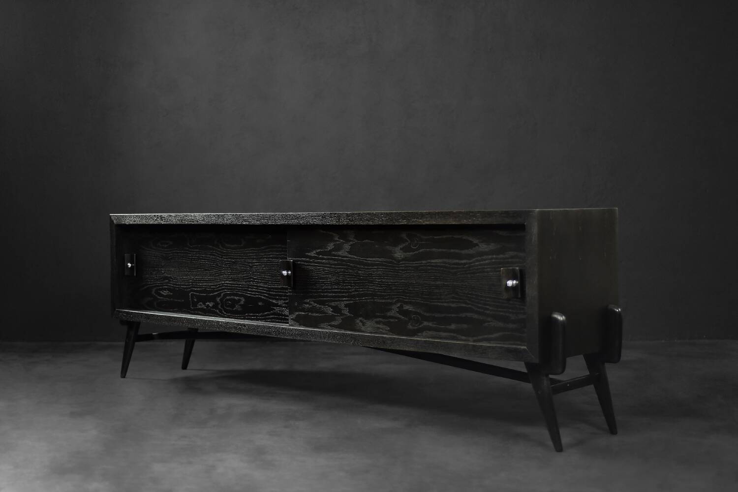 Mid-Century Modern Scandinavian Buffet in Dark Oak with Wooden and Metal Handles, 1960s