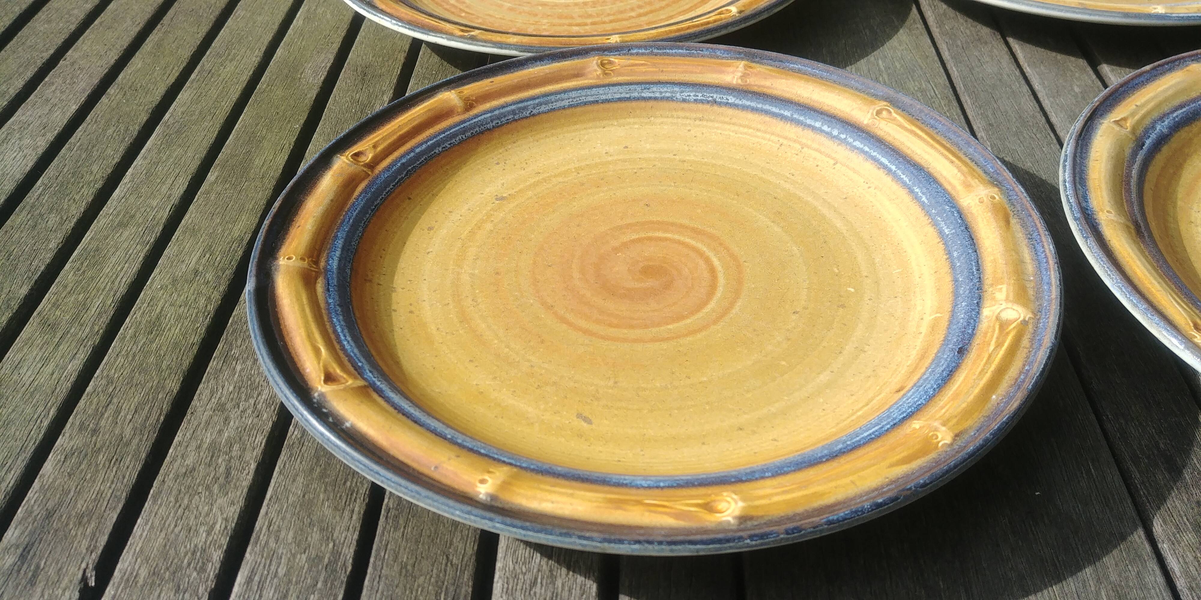 Set of 4 flat plates of the earthenware factory of Gien bamboo decoration - Vintage