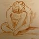 Signed painting monochrome watercolor female portrait "crouching study"