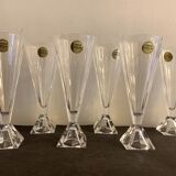 6 champagne flutes Cristal d'Arques, model Pyramide in crystal, 1980