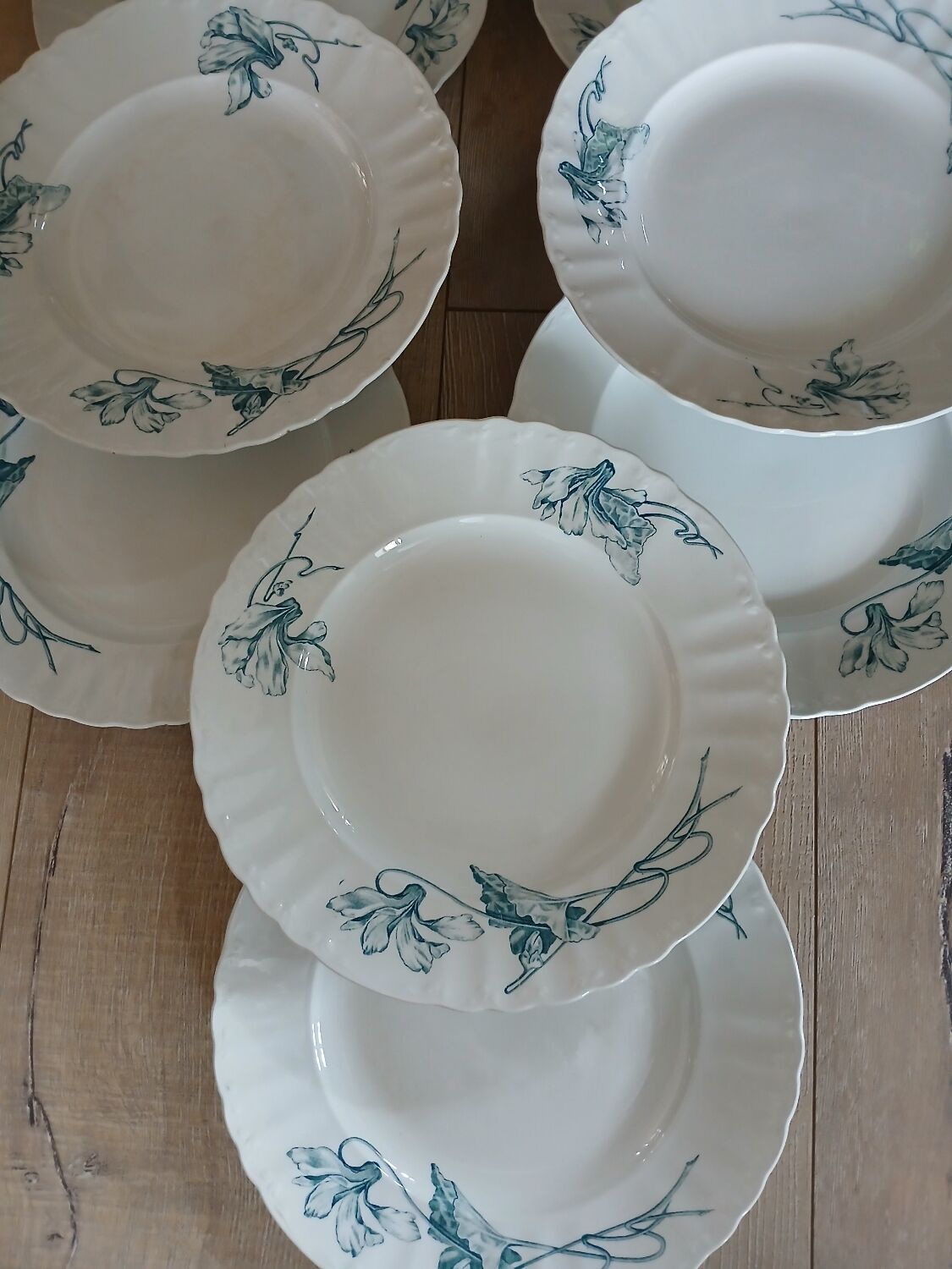 12 antique ironstone dinner plates