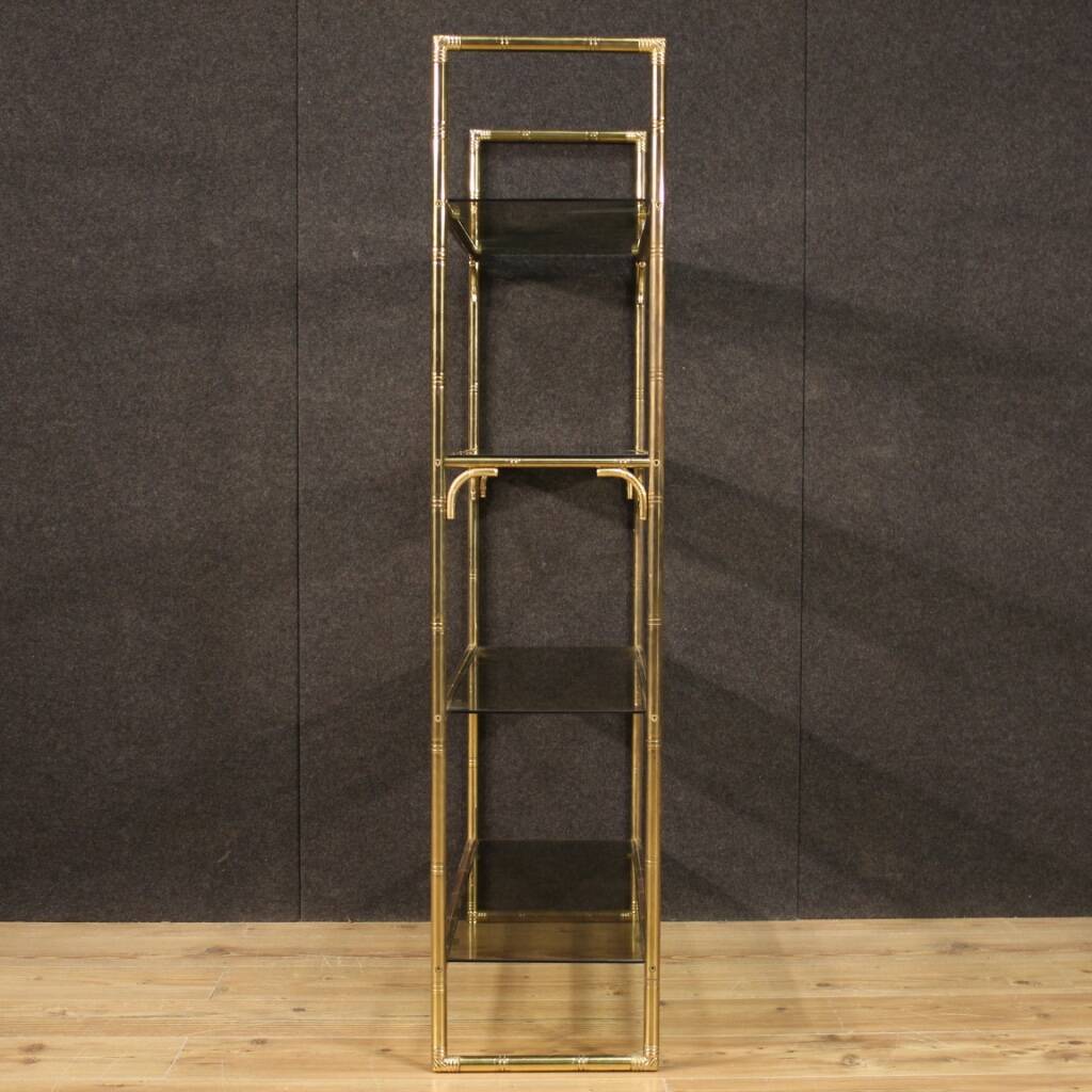 Italian Bookshelf In Golden Metal With Glass Shelves
