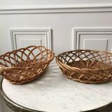 large oval rattan basket vintage 60s-70s