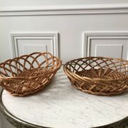 large oval rattan basket vintage 60s-70s
