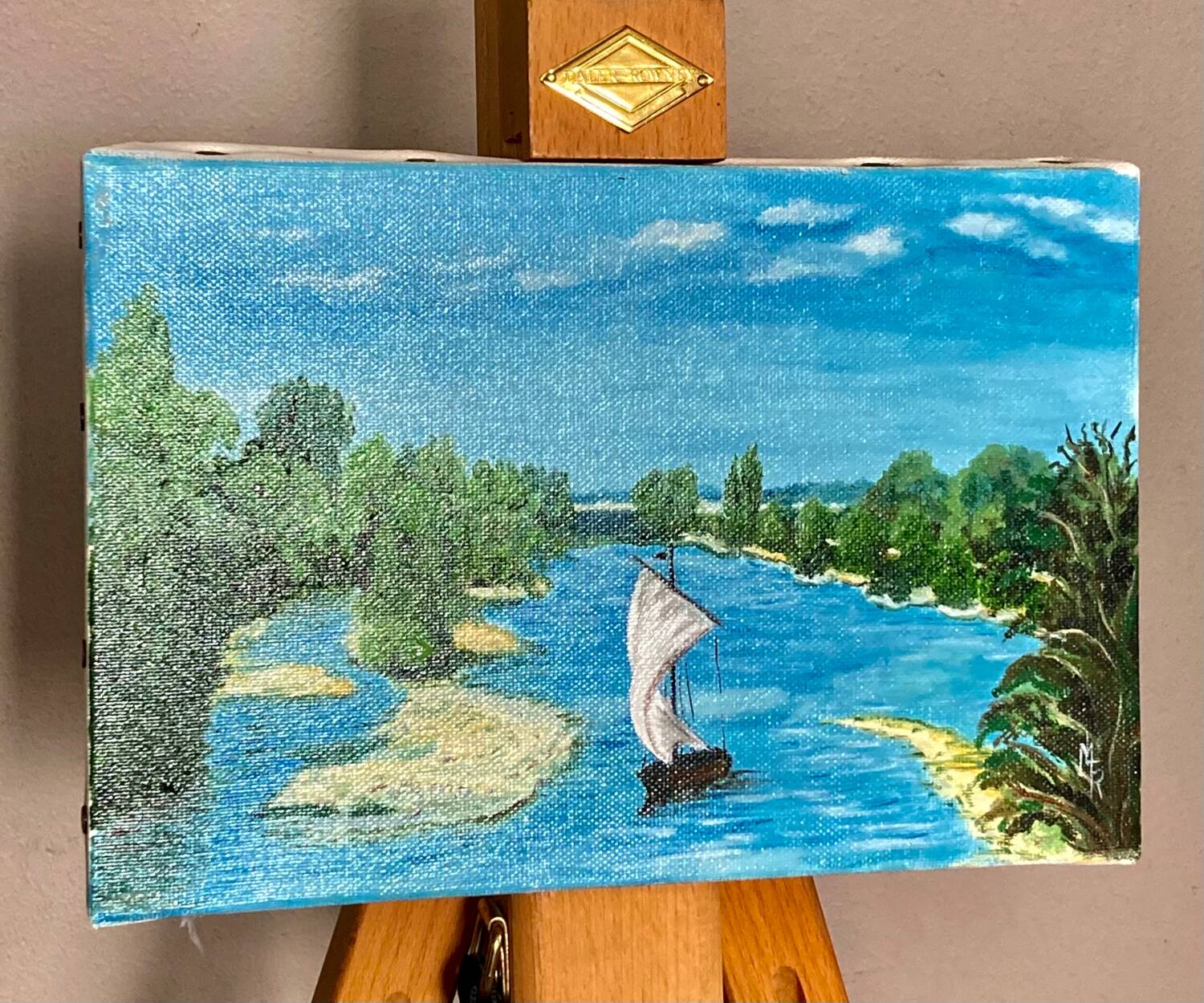 Oil painting on canvas 20th century seascape signed MLR Marie Louise REFALO