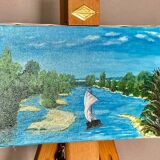 Oil painting on canvas 20th century seascape signed MLR Marie Louise REFALO