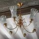 Vintage pendant light, brass pendant light with glass globe, 6-light chandelier