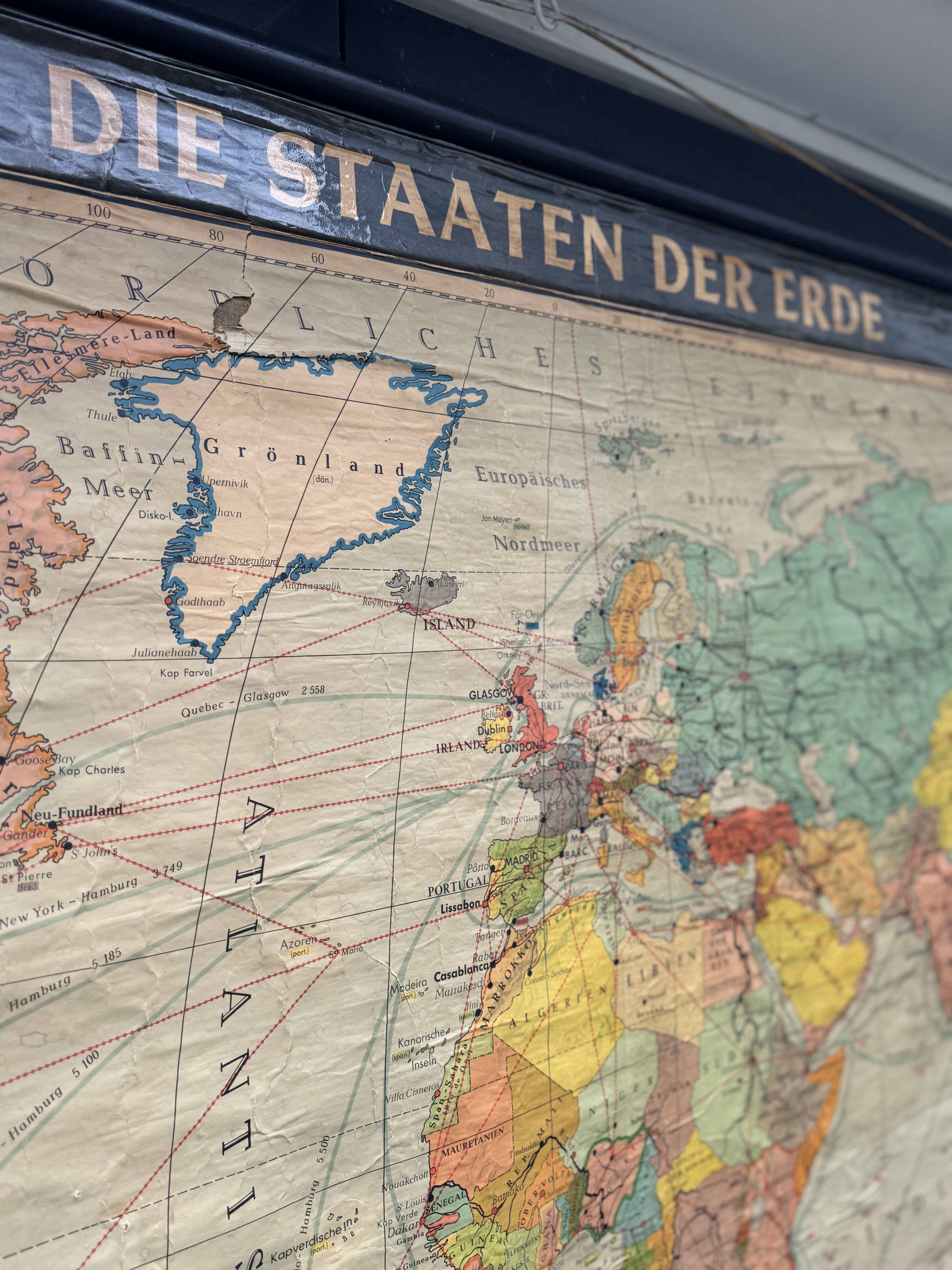 Carte sur toile très grand format de Karl Wenschow, Allemagne, années 1950