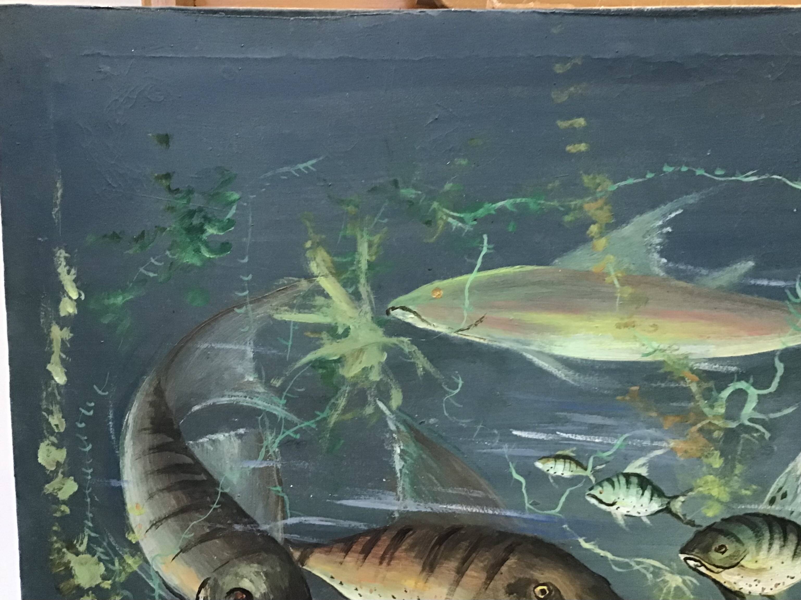 Congolese School Aquatic fauna Oil on canvas signed