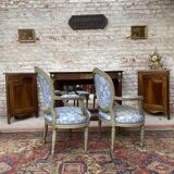 Paire de fauteuils médaillon en bois laqué de style Louis XVI XIXeme