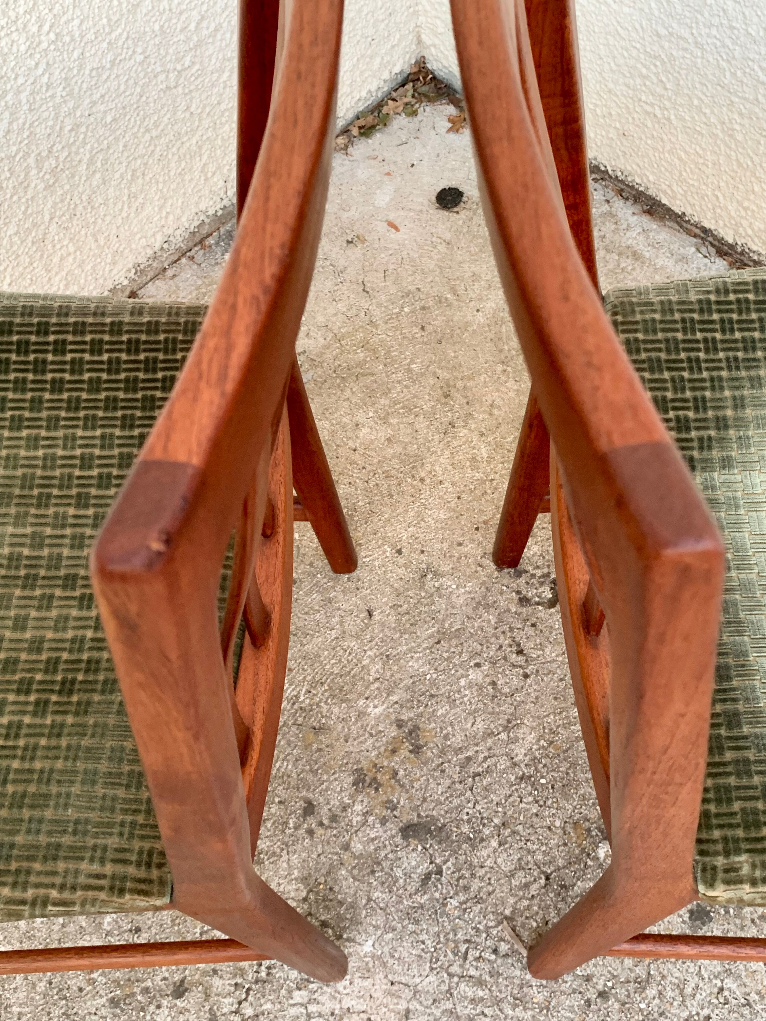 Pair of Scandinavian teak and velvet chairs 1960