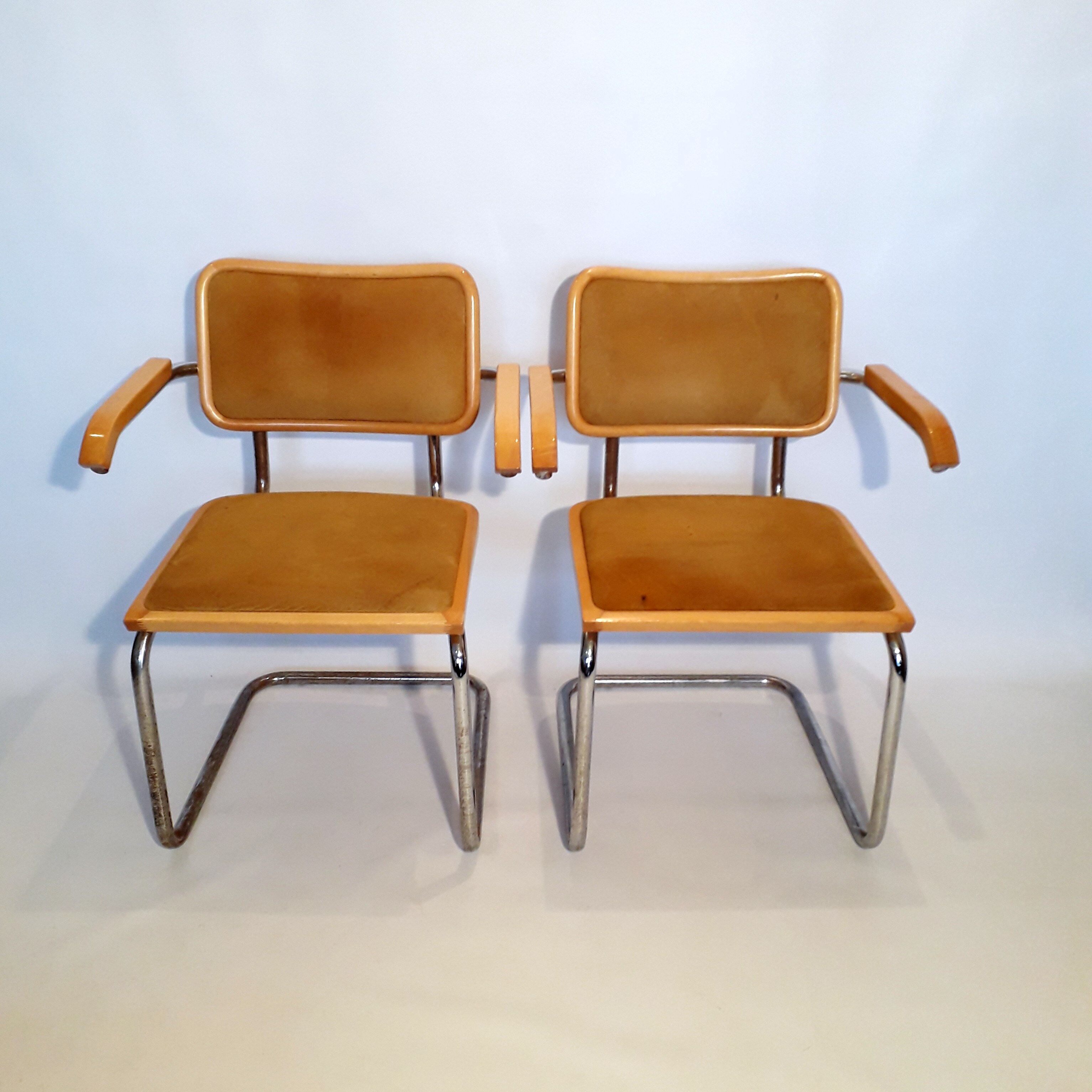 Pair of B64 chairs in leather crust by Marcel Breuer