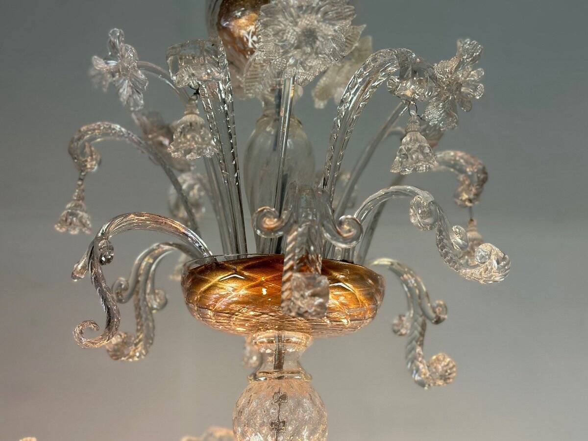 Colorless murano glass chandelier 8 arms of light circa 1890