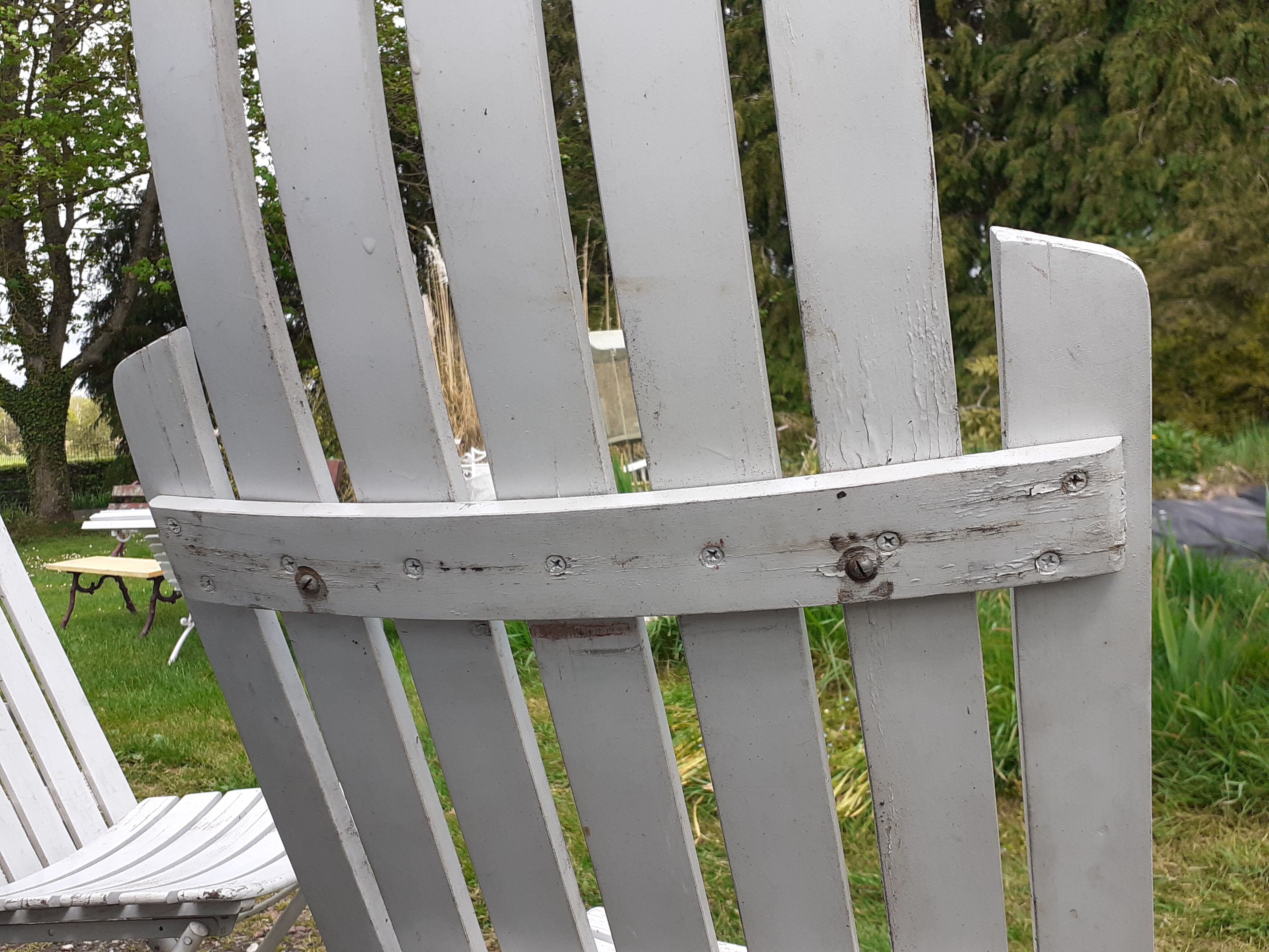Pair of iron and old wood garden chairs