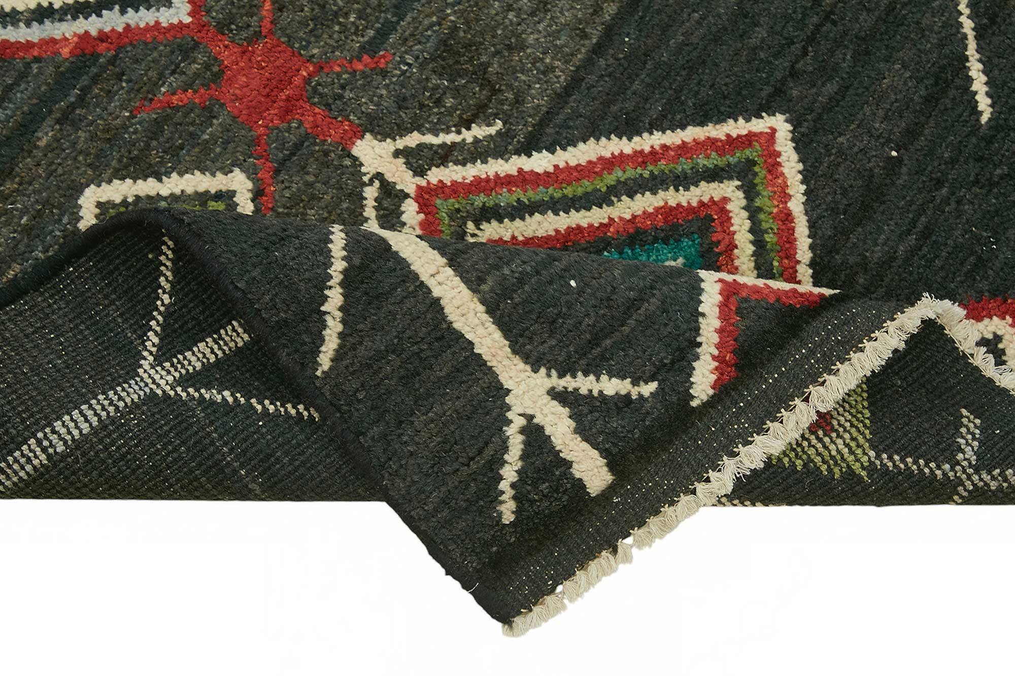 Handmade Turkish One of a Kind 92 cm x 419 cm Black Wool Runner Carpet