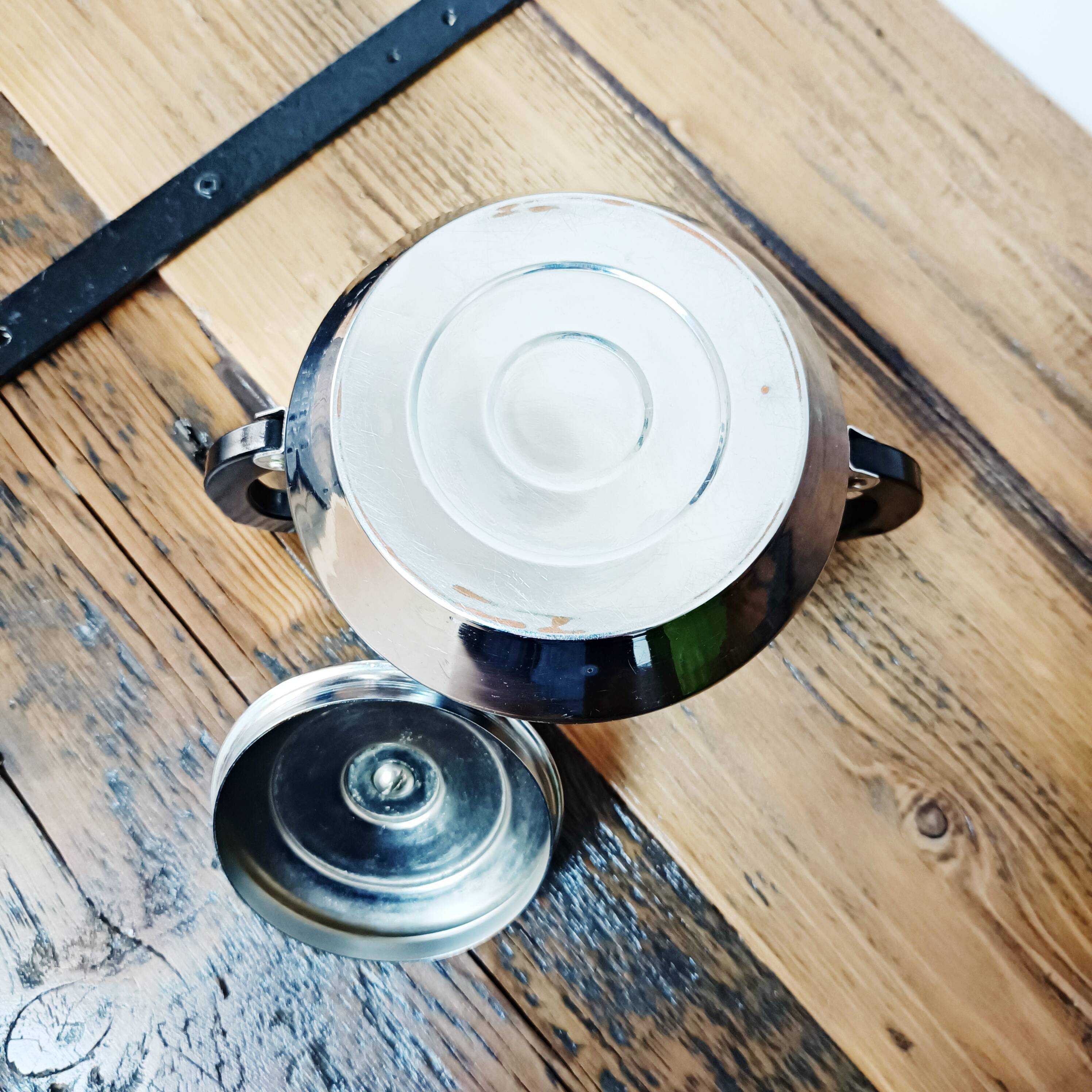 Old chrome-plated copper sugar bowl