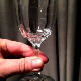 Set of 5 faceted crystal liqueur glasses with pearl legs