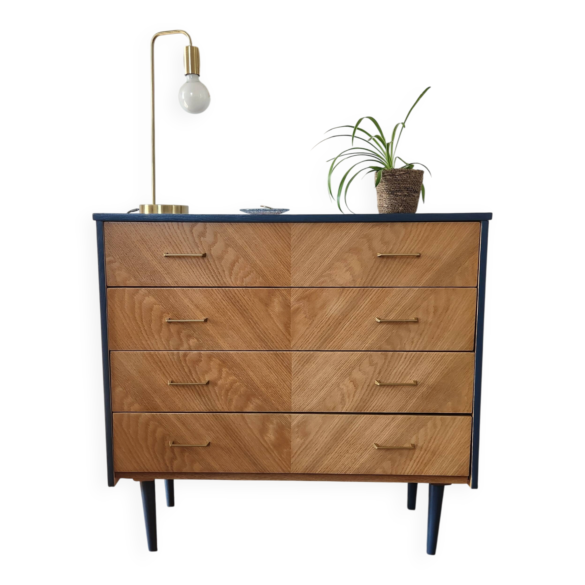 Commode 4 tiroirs bois bleue à chevrons