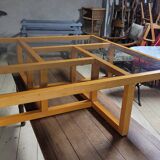 Table basse carrée moderniste en bois et verre