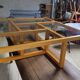 Modernist vintage square coffee table, in wood and old glass