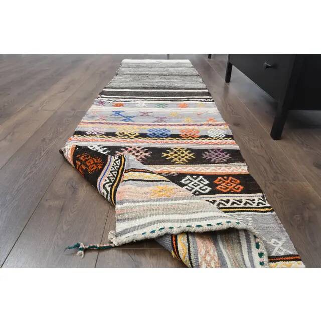 1970s Vintage Turkish Oushak Handmade Wool Cotton Beige Runner Rug 63x237