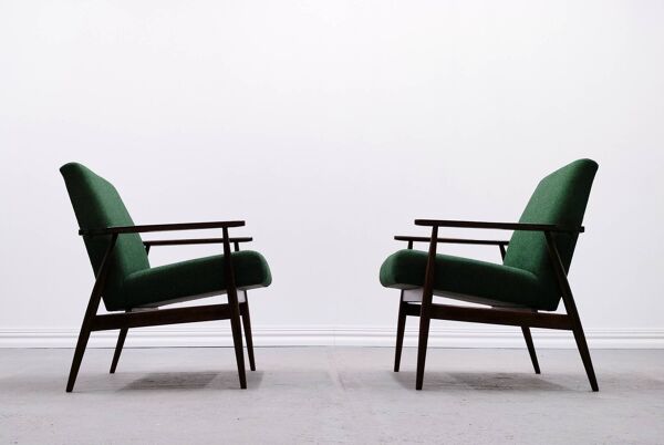 1960 Henryk Lis Mid Century Armchair in Green Tweed