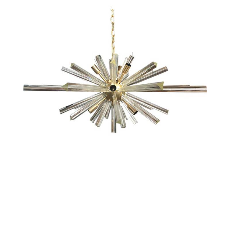 Contemporary Transparent “Triedro” Murano Glass Oval Sputnik Chandelier