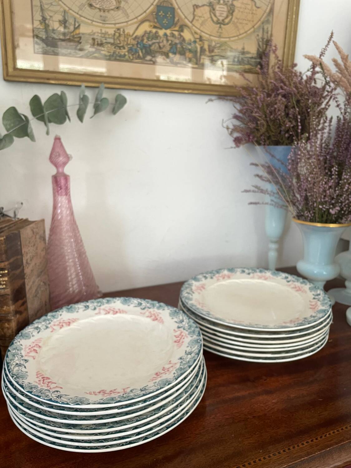 Set of 7 Longwy Art Nouveau plates