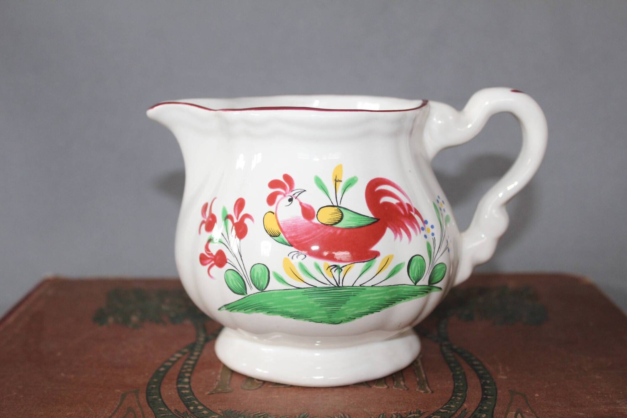 Large vintage ceramic milk jug, Saint Clément France, Le Coq motif