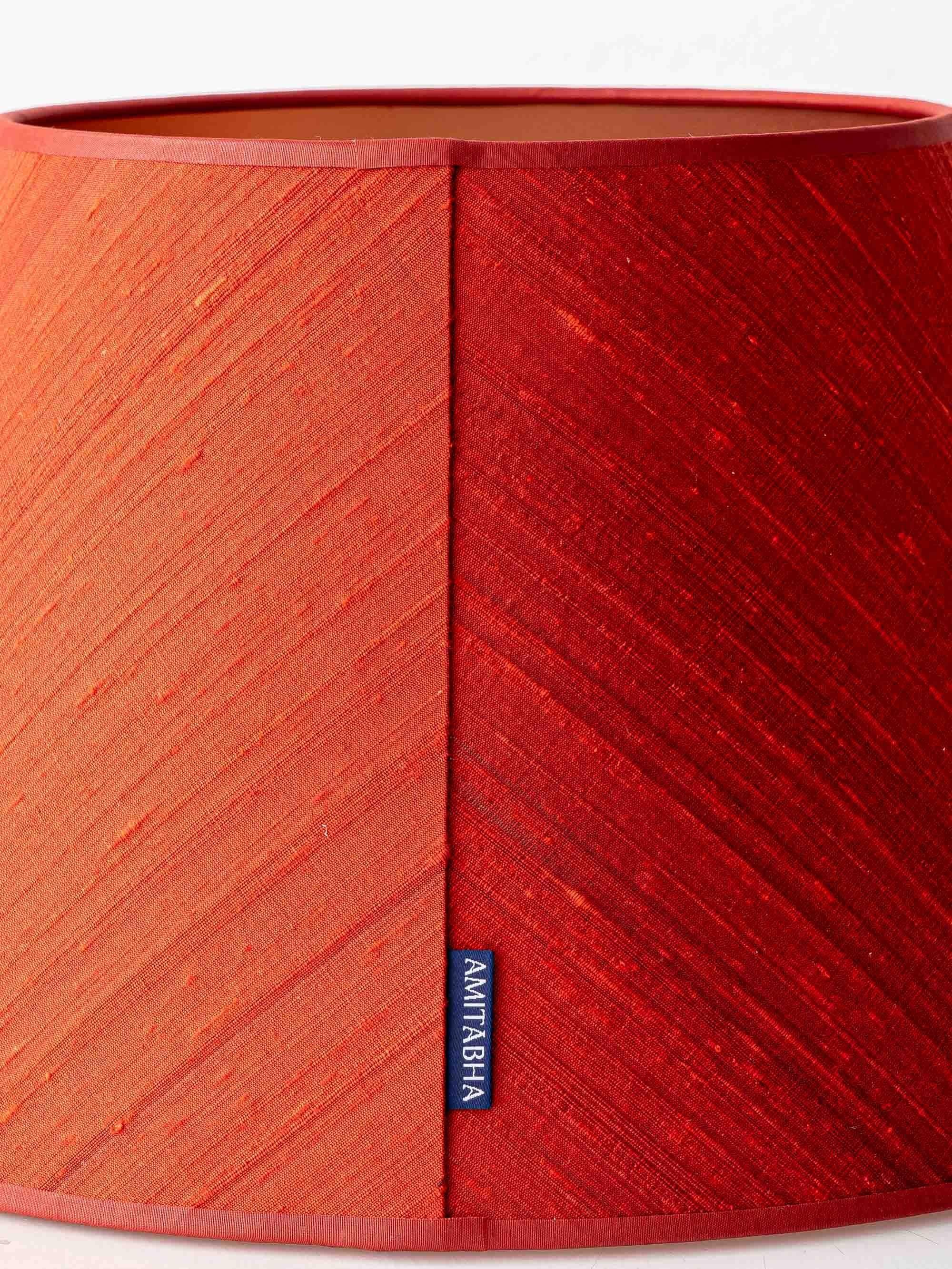 Pair of Royal Delft blue and white ceramic table lamps with new vermilion silk shades.