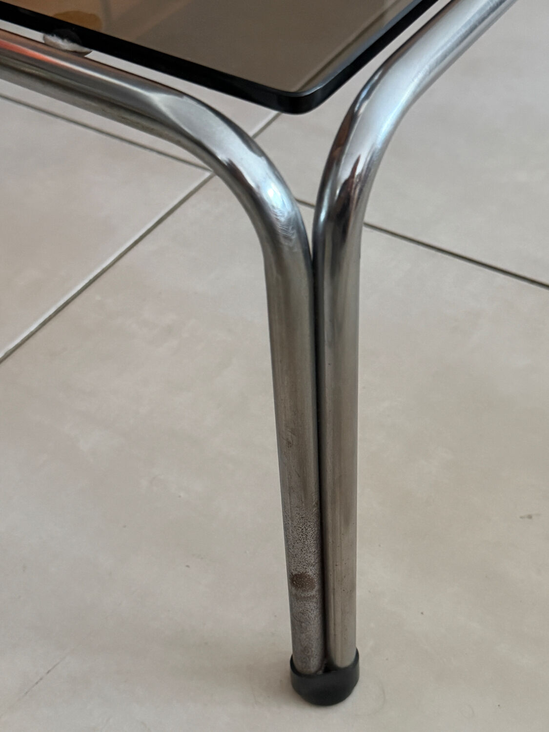 Vintage chrome and smoked glass coffee table.