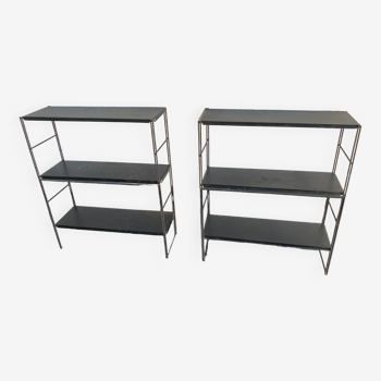 Pair of vintage 1960 black string shelves - 49 x 58 cm