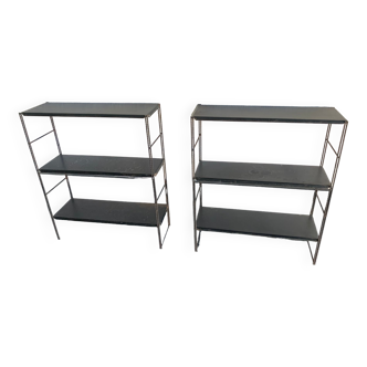 Pair of vintage 1960 black string shelves - 49 x 58 cm