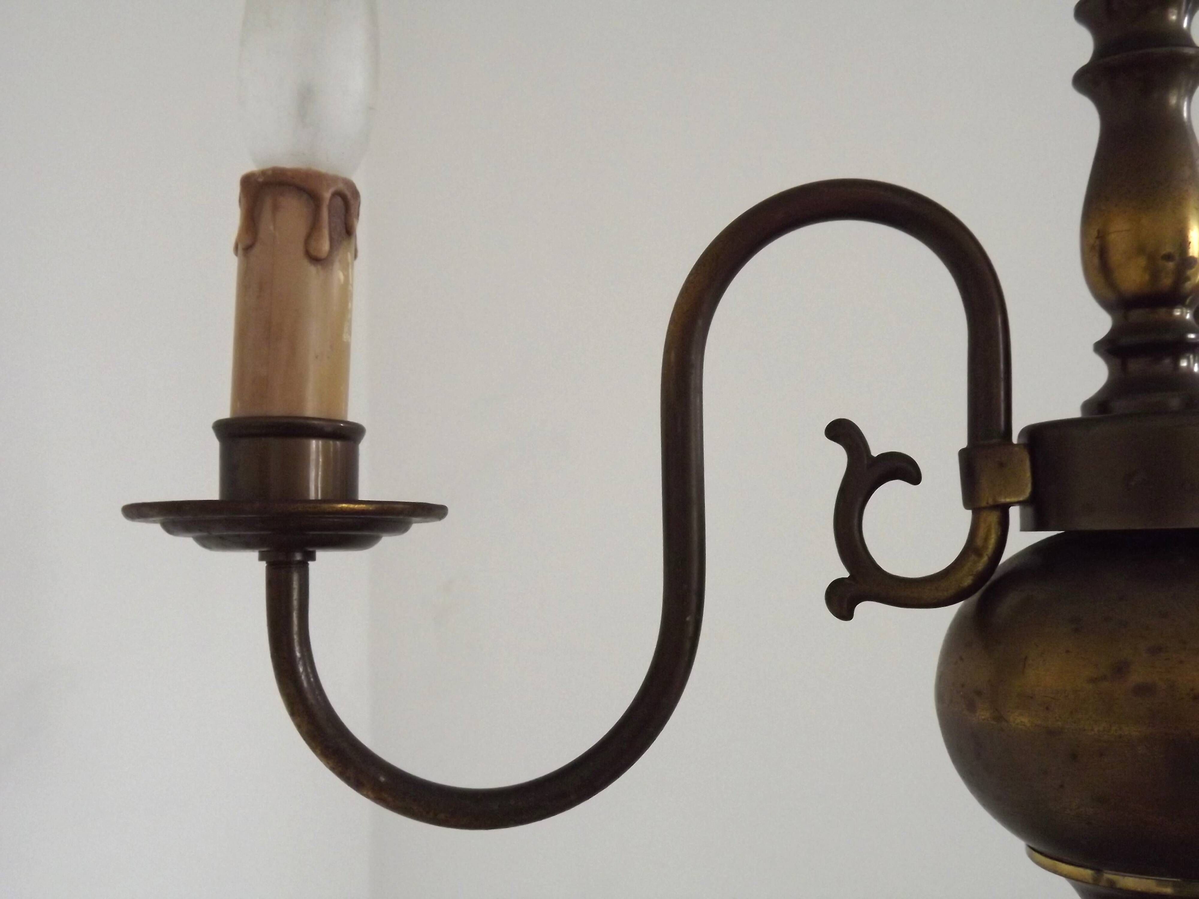 French Vintage Old Aged Bronzed Metal 3 Light Flemish Style Chandelier 4804